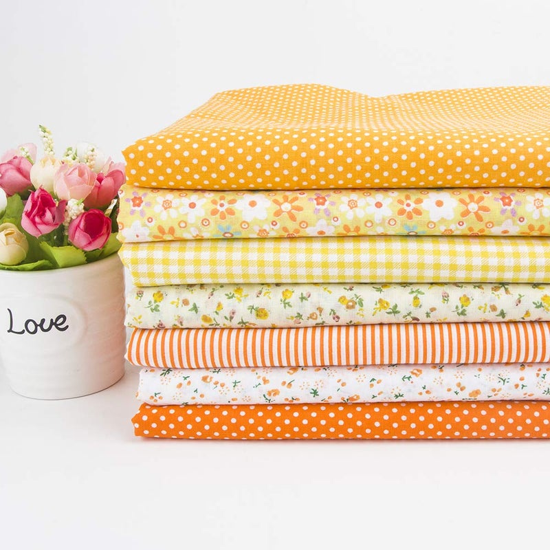 Antetek 7Pcs 20" x 20" Cotton Fabric DIY Making Supplies Quilting Patchwork Fabric Fat Quarter Bundles DIY for Quilting Cotton Patchwork Cushions (Orange, 20" x 20") - Image 1